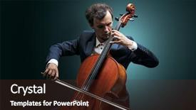  Presentation with cello pen - Presentation theme with lonely cellist composing on cello background and a tawny brown colored foreground