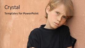  Presentation with foreign boy student - Amazing PPT theme having lonely children - little boy frowning backdrop and a coral colored foreground