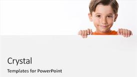  Presentation with photo collage for company behind the scen - Theme with lonely children - photo of youngster behind white background and a  colored foreground