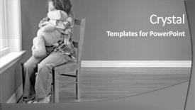  Presentation with young children - Presentation having lonely children - young girl hugging stuffed animal background and a gray colored foreground