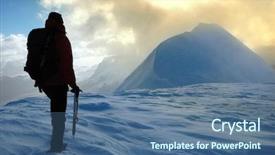  Presentation with rock climber reaching summit - PPT theme consisting of lonely climber reaching an high background and a ocean colored foreground