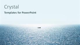  Presentation with fishing boat - Slide deck enhanced with lonely fishing ship trawler boat on ocean water calm clear sea sunny weather beautiful horizon of seascape background and a sky blue colored foreground