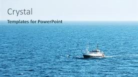  Presentation with fishing boat - Colorful PPT layouts enhanced with lonely-fishing-ship-trawler-boat backdrop and a sky blue colored foreground