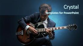  Presentation with lonely - Beautiful PPT theme featuring lonely guitarist composing on cello backdrop and a ocean colored foreground