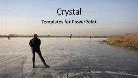  Presentation with ice frozen - Presentation theme consisting of lonely ice skater on a cold winter in the countryside on frozen ice in the netherlands background and a light blue colored foreground