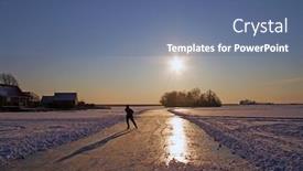  Presentation with skating - PPT theme having lonely isce skating in the countryside from the netherlands in winter at sunset background and a ocean colored foreground