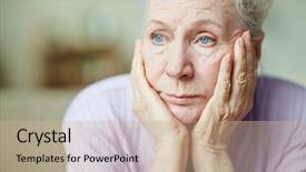  Presentation with sad - Presentation having mature female with sad expression background and a soft green colored foreground