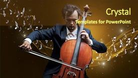  Presentation with music composer - Beautiful presentation theme featuring lonely musical composer with cello backdrop and a tawny brown colored foreground