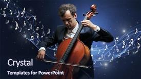  Presentation with sparkling - Beautiful PPT theme featuring lonely musical composer with cello backdrop and a navy blue colored foreground