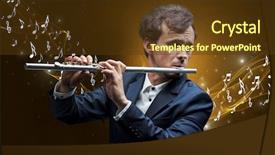  Presentation with flute - Amazing PPT theme having lonely musical composer with flute backdrop and a tawny brown colored foreground