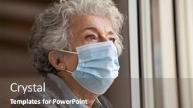  Presentation with face mask - Presentation theme consisting of lonely-old-woman-standing-near background and a tawny brown colored foreground
