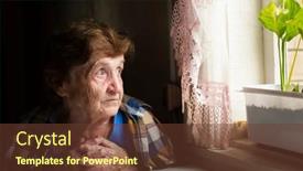  Presentation with sad woman lonely - Slides featuring lonely-old-woman-stares-doomfully background and a tawny brown colored foreground