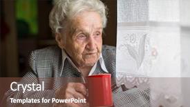  Presentation with elderly woman in nursing - PPT layouts consisting of lonely people - elderly woman drinking tea sitting background and a tawny brown colored foreground