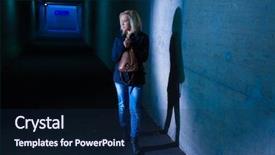  Presentation with crime - Slide set featuring lonely people - young woman in an underpass background and a navy blue colored foreground
