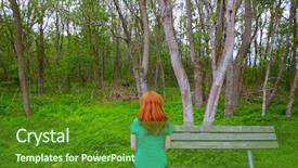  Presentation with lonely - Cool new presentation with lonely redhead woman rear view looking to forest sitting on a park bench backdrop and a tawny brown colored foreground