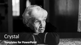  Presentation with sad woman lonely - Presentation design consisting of lonely sad old woman black and white photo background and a dark gray colored foreground