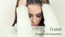  Presentation with sad woman lonely - PPT layouts consisting of sits on boat on sandy background and a mint green colored foreground.