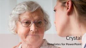  Presentation with sad woman lonely - PPT layouts with lonely senior woman with nurse background and a coral colored foreground