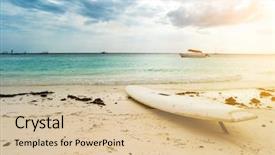  Presentation with white sand - Slide deck having lonely simple white surfing board background and a  colored foreground