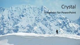  Presentation with mountain climbing - Slides with lonely skier climbing mountain summit in winter background and a light blue colored foreground