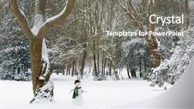  Presentation with snowman - Presentation design featuring lonely snowman standing in the park wearing a hat background and a gray colored foreground
