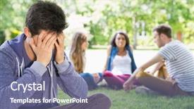  Presentation with lonely - Slide deck featuring lonely student feeling excluded on campus at the university background and a ocean colored foreground