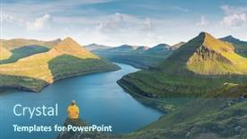  Presentation with lonely - Audience pleasing PPT layouts consisting of lonely-tourist-in-yellow-jacket backdrop and a ocean colored foreground