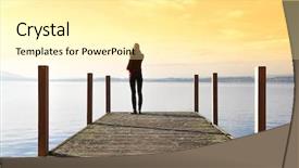  Presentation with lonely - Beautiful slides featuring lonely tree - girl on the pier lake backdrop and a blonde colored foreground