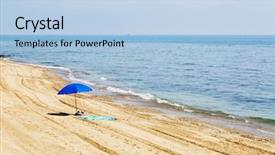  Presentation with sol - Beautiful presentation theme featuring lonely umbrella on the beach in costa del sol andalusia spain backdrop and a light blue colored foreground