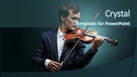  Presentation with lonely - Presentation theme featuring lonely violinist composing on cello background and a ocean colored foreground