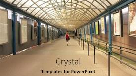  Presentation with lonely - PPT theme with lonely woman going down the passage background and a coral colored foreground