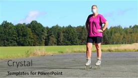  Presentation with infection prevention - Cool new slide set with lonely-woman-in-mask-rollerblading backdrop and a yellow colored foreground