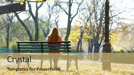  Presentation with lonely - Presentation theme having lonely woman on bench background and a yellow colored foreground