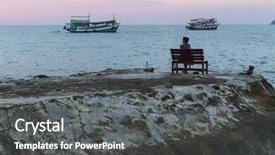  Presentation with rocky shore - Presentation having lonely woman sitting on the rocky shore and watching the twilight sea background and a dark gray colored foreground