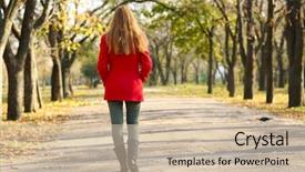  Presentation with lonely - Presentation having lonely woman walking in park background and a soft green colored foreground