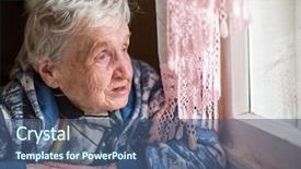  Presentation with elderly woman in nursing - Audience pleasing PPT theme consisting of lonely women - elderly woman near the window backdrop and a ocean colored foreground