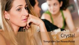  Presentation with sad woman lonely - Colorful PPT theme enhanced with lonely women - group of people backdrop and a coral colored foreground