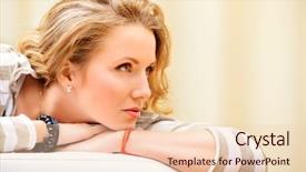  Presentation with sad woman lonely - Amazing PPT theme having lonely women - sad young woman looking backdrop and a lemonade colored foreground