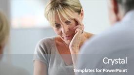  Presentation with group therapy - Audience pleasing slide set consisting of lonely women - senior woman attending group therapy backdrop and a gray colored foreground