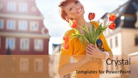  Presentation with lonely - Theme enhanced with lonely women - smiling woman with bunch background and a coral colored foreground