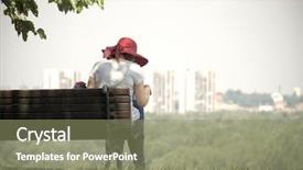  Presentation with hat - PPT theme consisting of lonely women - woman with red hat sitting background and a coral colored foreground