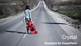  Presentation with lonely - PPT theme featuring lonely women - young girl lefted behind background and a gray colored foreground