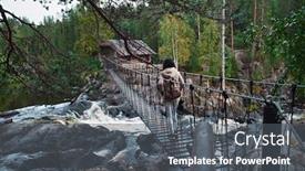  Presentation with forest bridge - PPT layouts consisting of lonely-young-woman-tourist-goes background and a gray colored foreground