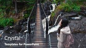  Presentation with forest bridge - Colorful PPT layouts enhanced with lonely-young-woman-tourist-goes backdrop and a dark gray colored foreground