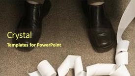  Presentation with adding machine - Presentation having long adding machine printout curled up at feet of retro businessman background and a tawny brown colored foreground