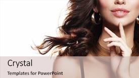  Presentation with girl model - Cool new slide set with long and volume shiny wavy backdrop and a soft green colored foreground