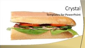  Presentation with cream cheese and fruit sandwich - Colorful PPT theme enhanced with long baguette sandwich with lettuce backdrop and a white colored foreground