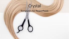  Presentation with long hair - Beautiful PPT theme featuring abstract detail sleek modern - long blond hair and scissors backdrop and a lemonade colored foreground