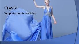  Presentation with beauty - PPT theme consisting of long blue dress with lush background and a light blue colored foreground