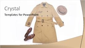  Presentation with leather shoes - Slide deck featuring long coat with leather shoes hat on white background background and a white colored foreground